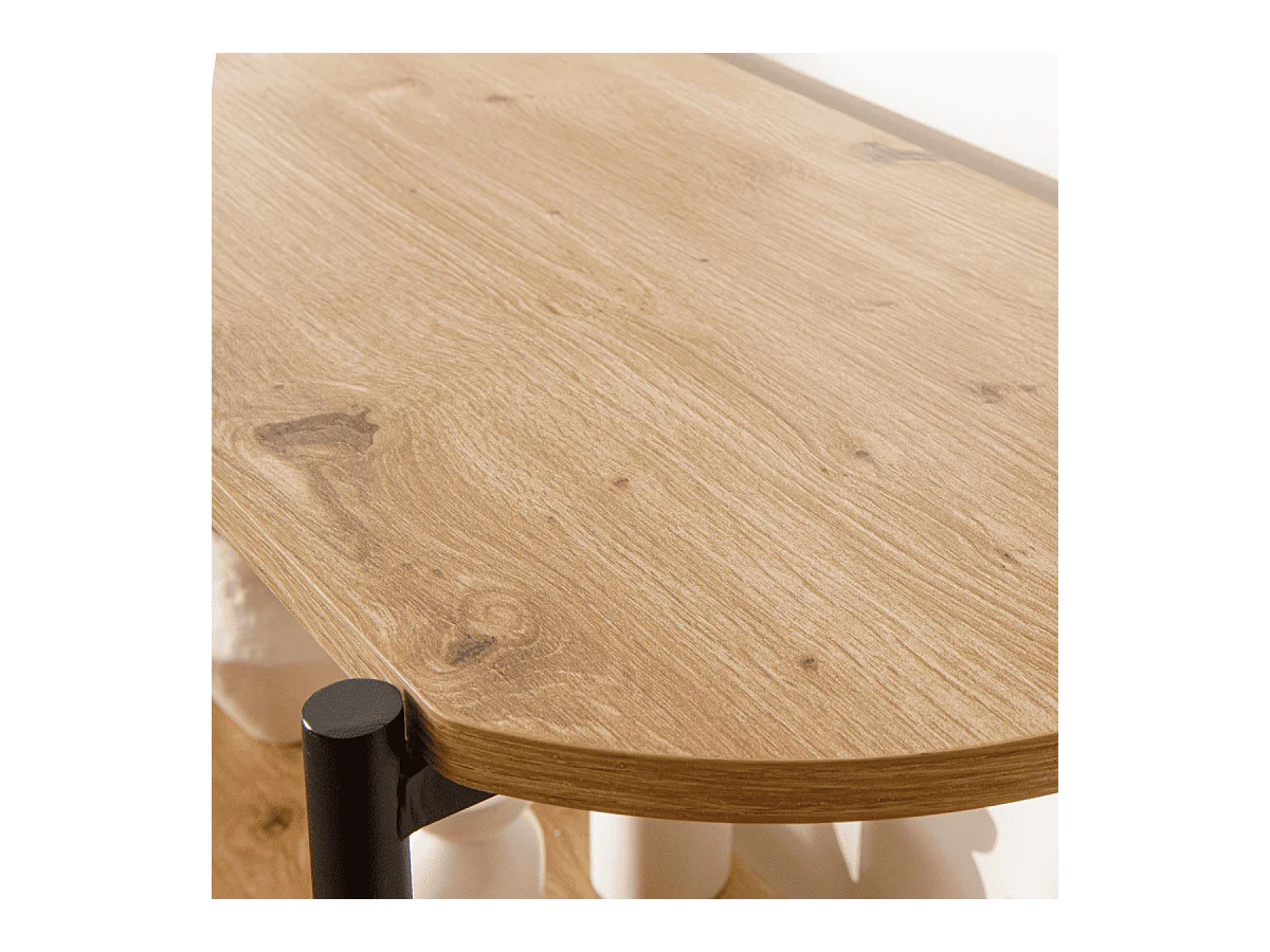 Etagère 4 niveaux décor bois avec flancs en métal noir H134 cm - EKLO