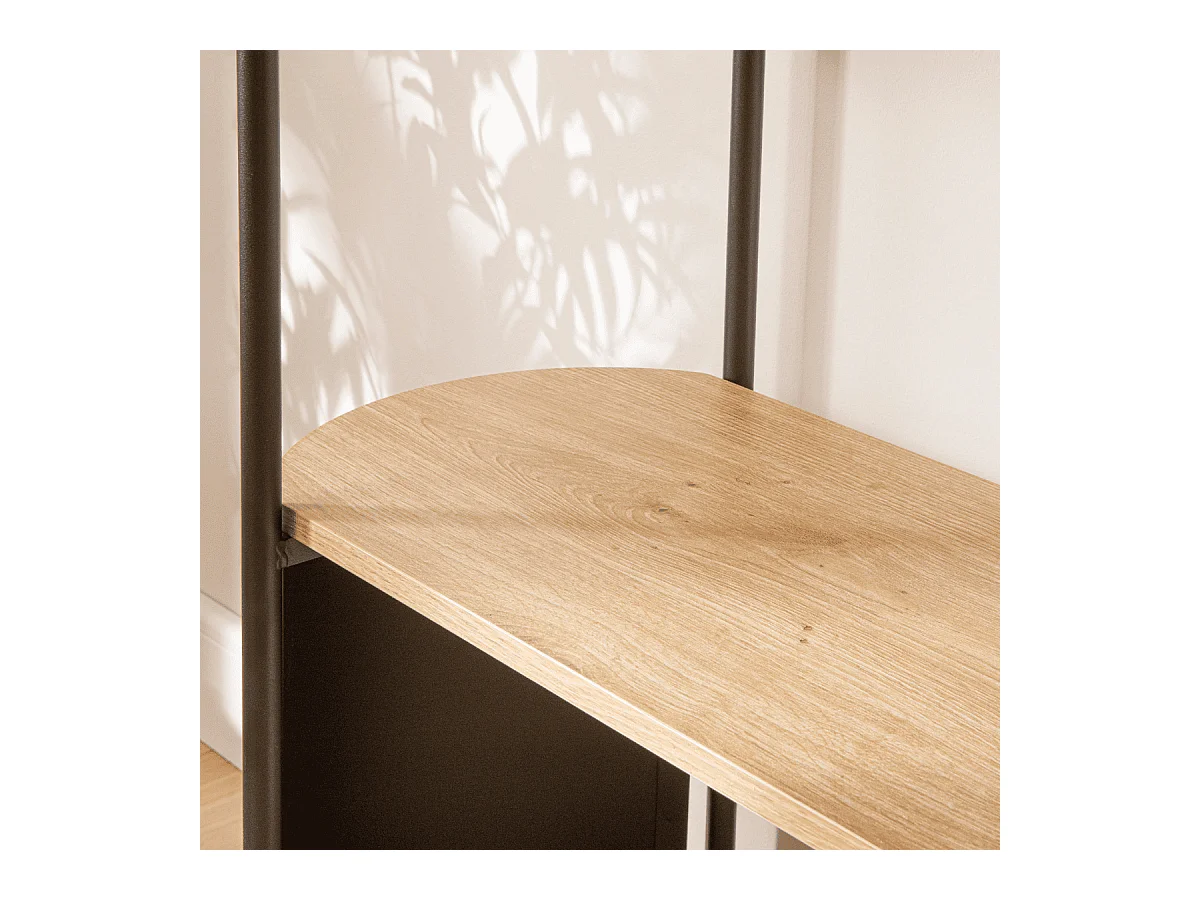 Etagère 4 niveaux décor bois avec flancs en métal noir H134 cm - EKLO