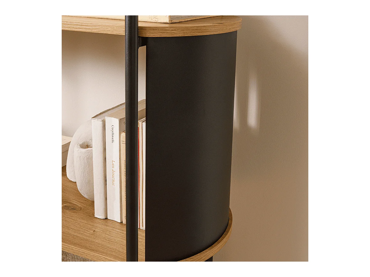 Etagère 4 niveaux décor bois avec flancs en métal noir H134 cm - EKLO