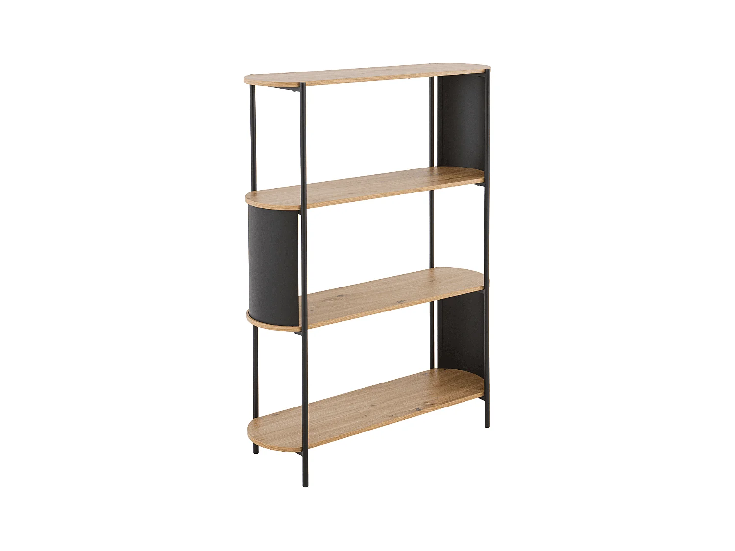 Etagère 4 niveaux décor bois avec flancs en métal noir H134 cm - EKLO