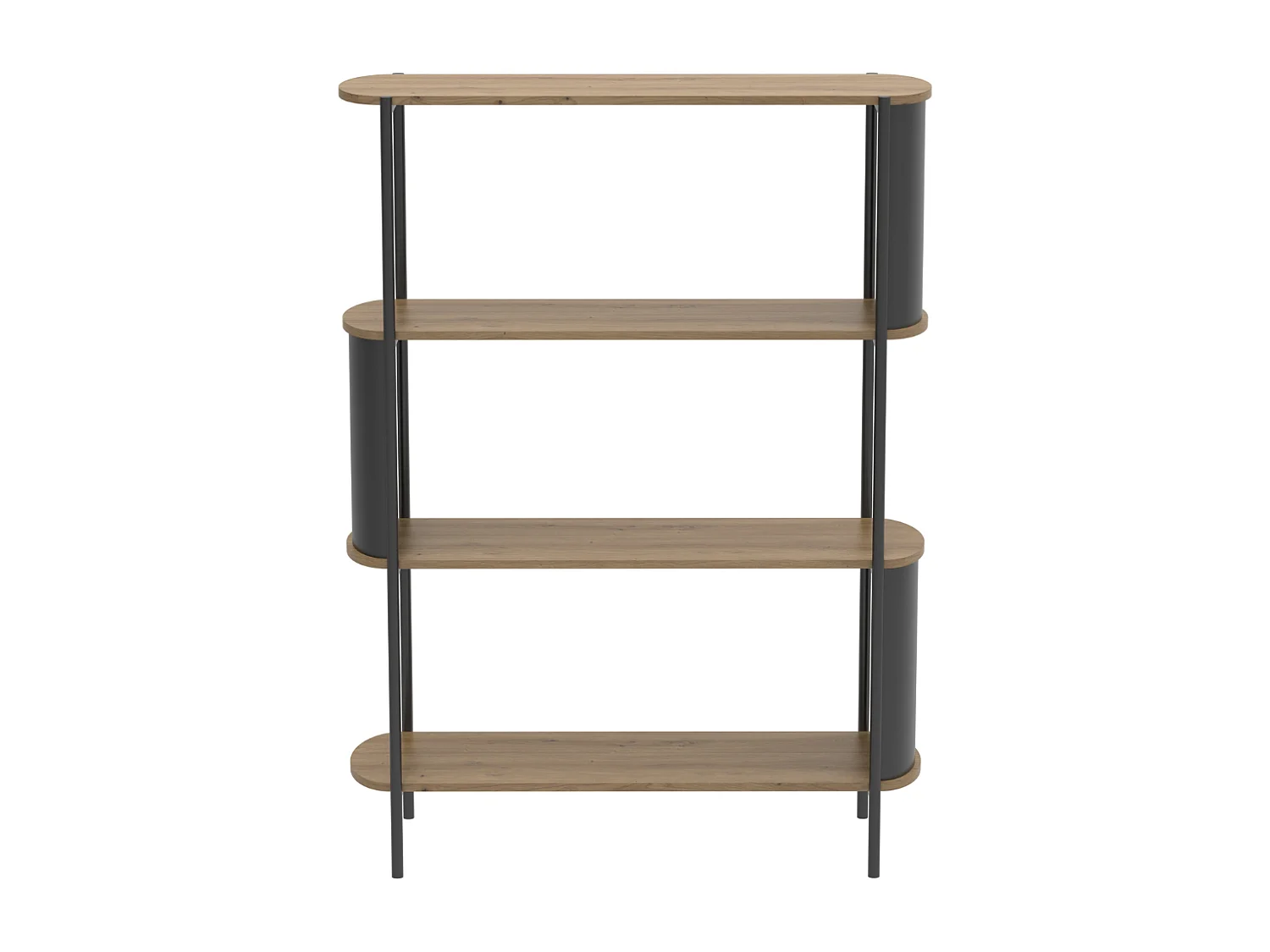 Etagère 4 niveaux décor bois avec flancs en métal noir H134 cm - EKLO