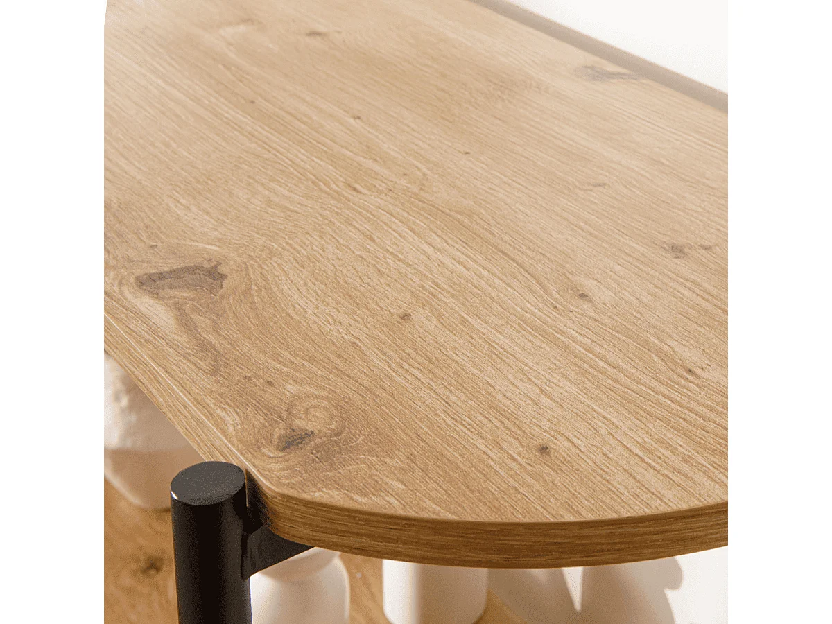 Etagère 4 niveaux décor bois avec flancs en métal noir H134 cm - EKLO