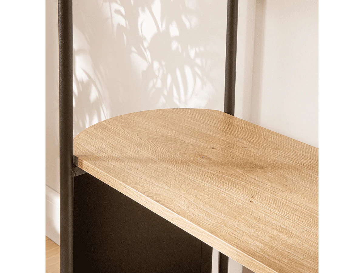 Etagère 4 niveaux décor bois avec flancs en métal noir H134 cm - EKLO