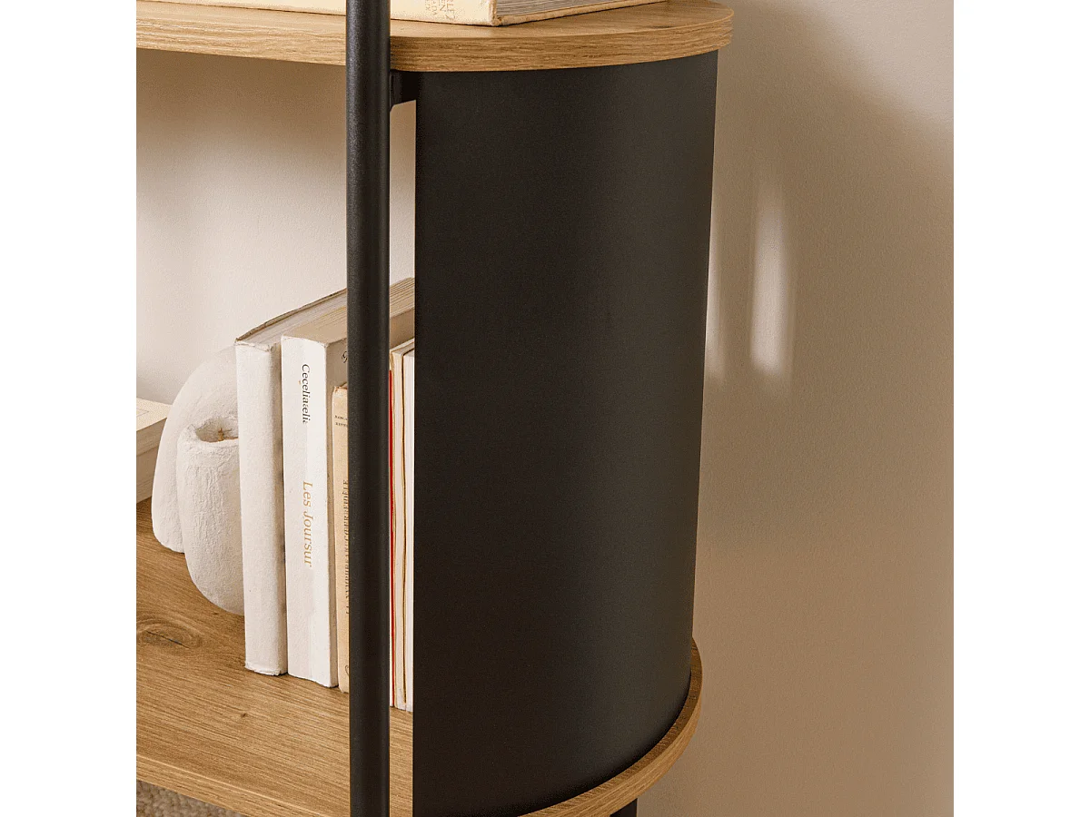Etagère 4 niveaux décor bois avec flancs en métal noir H134 cm - EKLO