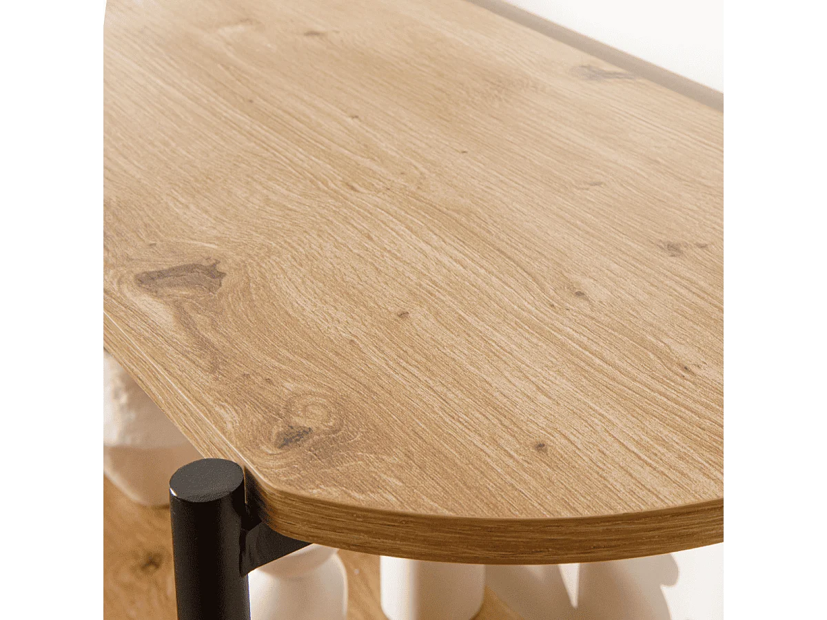 Etagère 4 niveaux décor bois avec flancs en métal noir H134 cm - EKLO