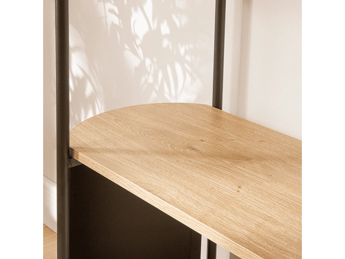 Etagère 4 niveaux décor bois avec flancs en métal noir H134 cm - EKLO