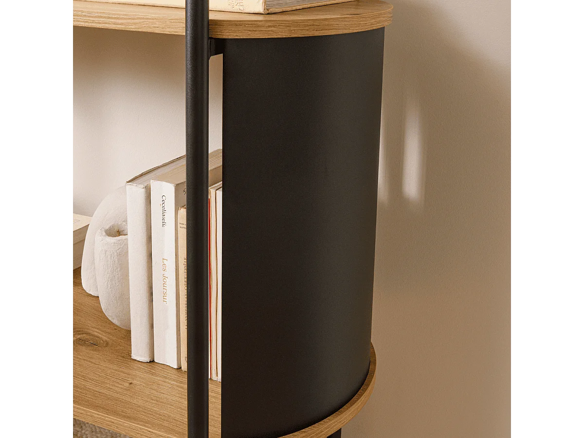 Etagère 4 niveaux décor bois avec flancs en métal noir H134 cm - EKLO