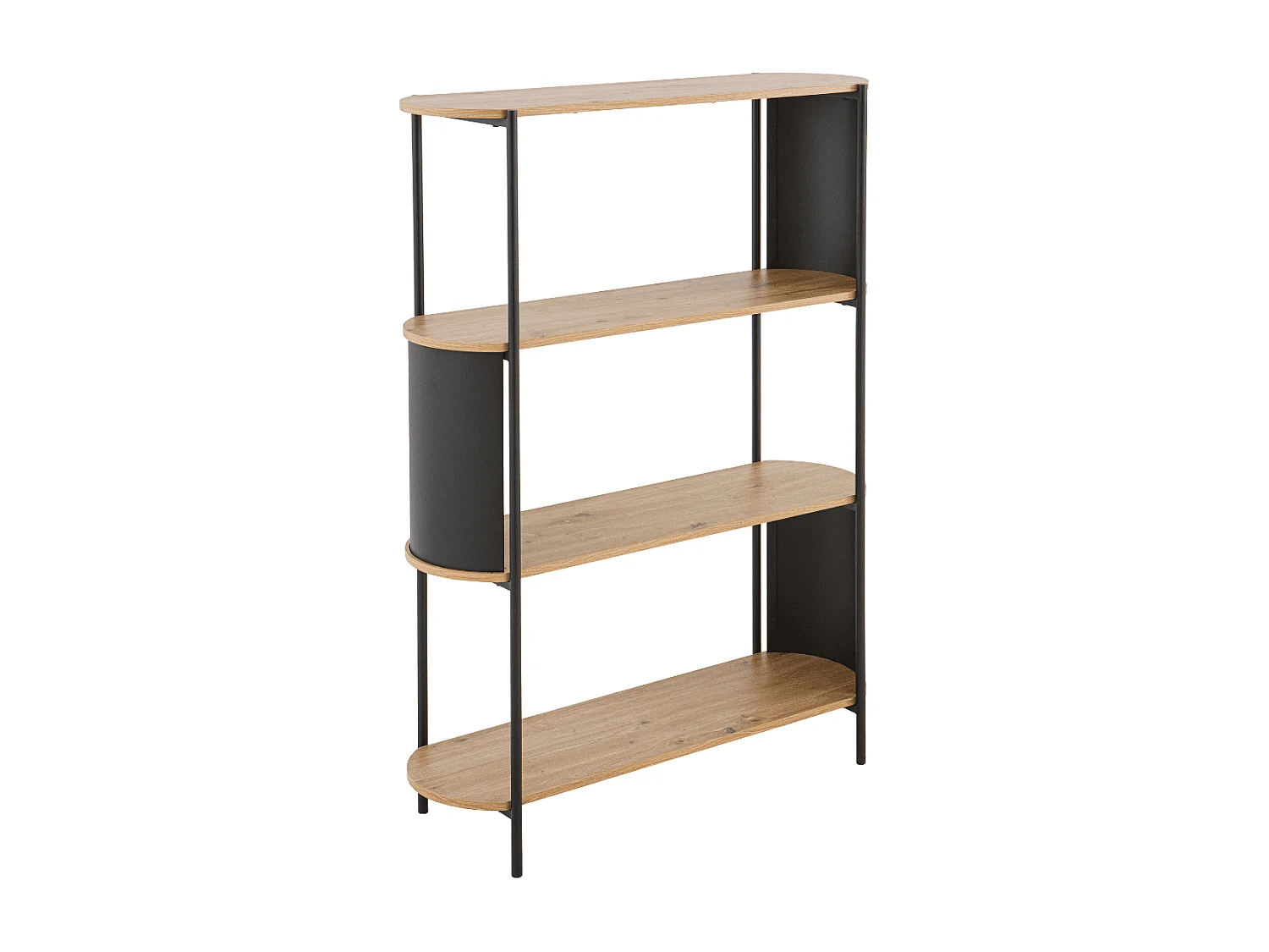 Etagère 4 niveaux décor bois avec flancs en métal noir H134 cm - EKLO