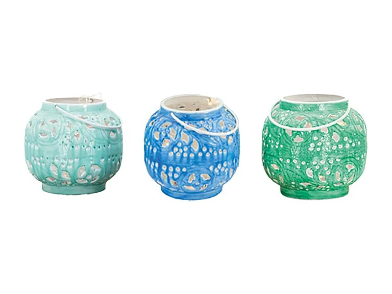 Photophore coloré en métal patiné Lot de 3