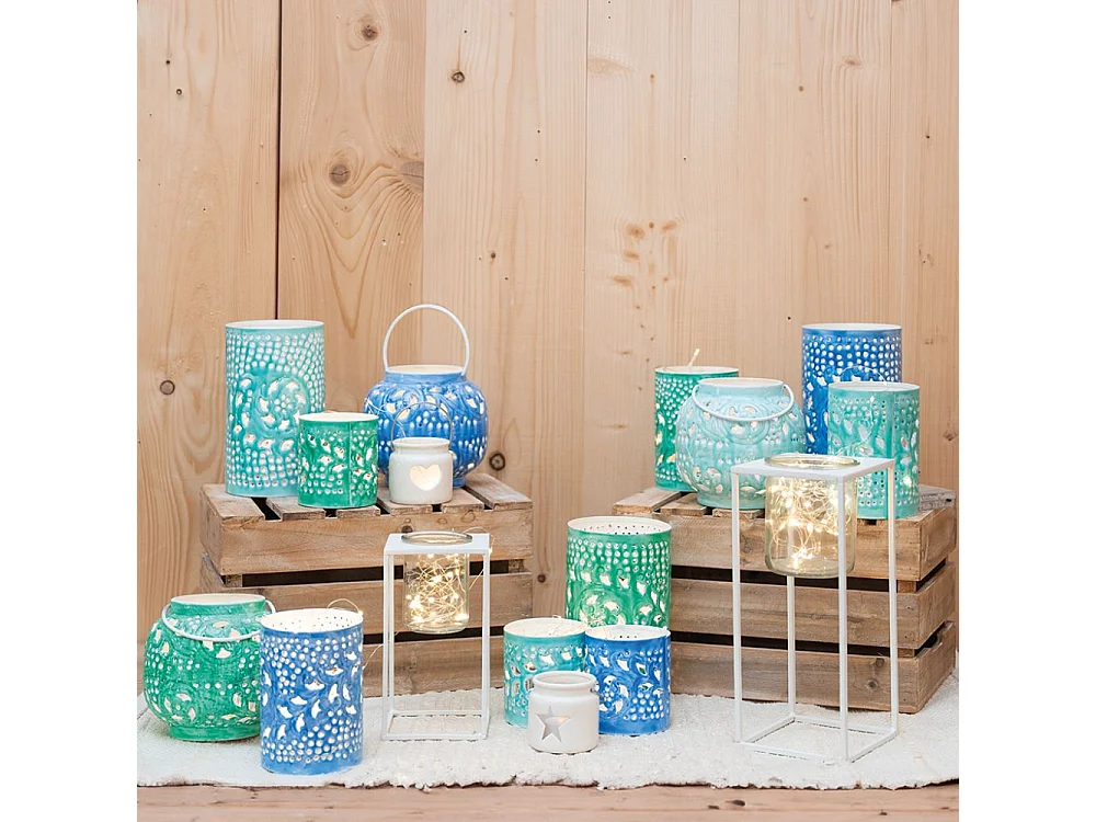 Photophore coloré en métal patiné Lot de 3