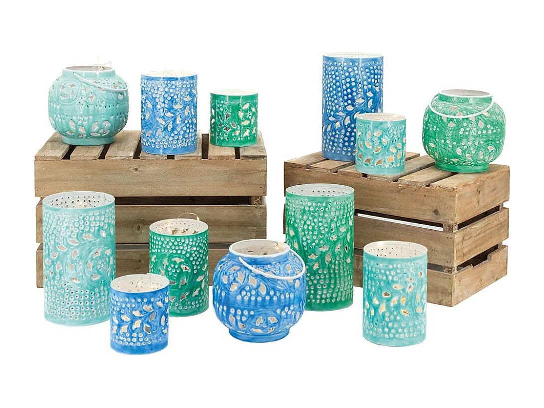 Photophore coloré en métal patiné Lot de 3