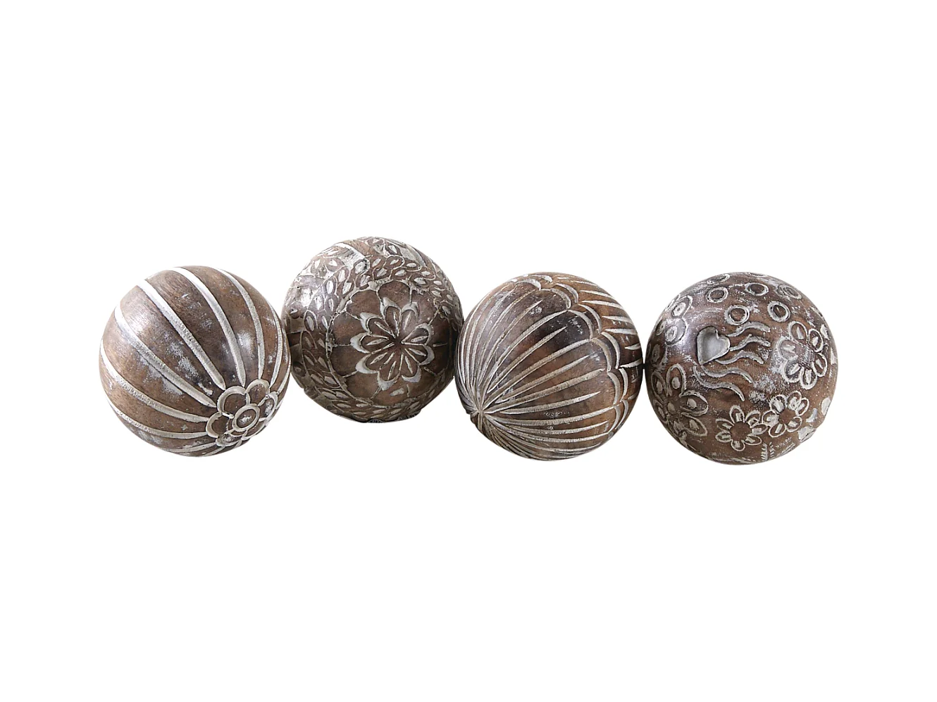 Boules en manguier motifs assortis Lot de 4 - 12 cm