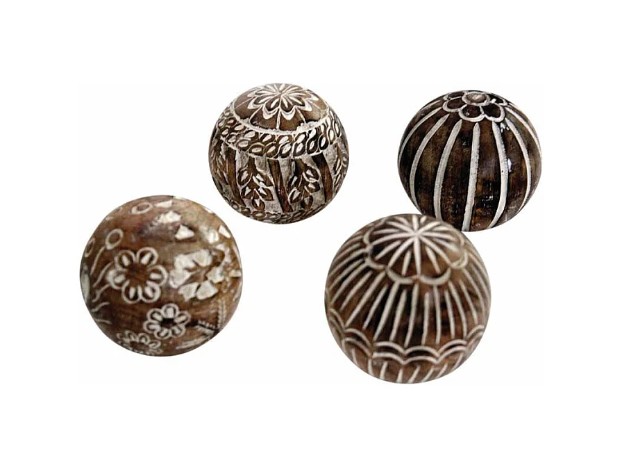 Boules en manguier motifs assortis Lot de 4 - 12 cm