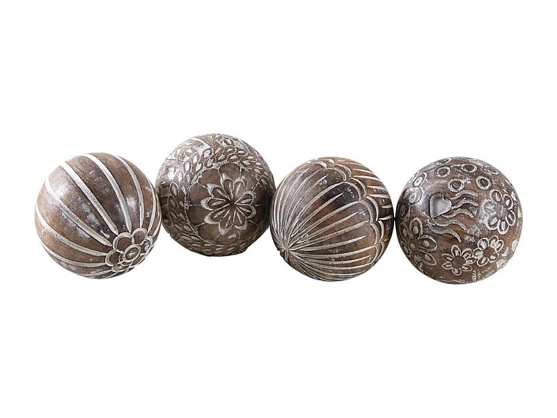 Boules en manguier motifs assortis Lot de 4 - 12 cm