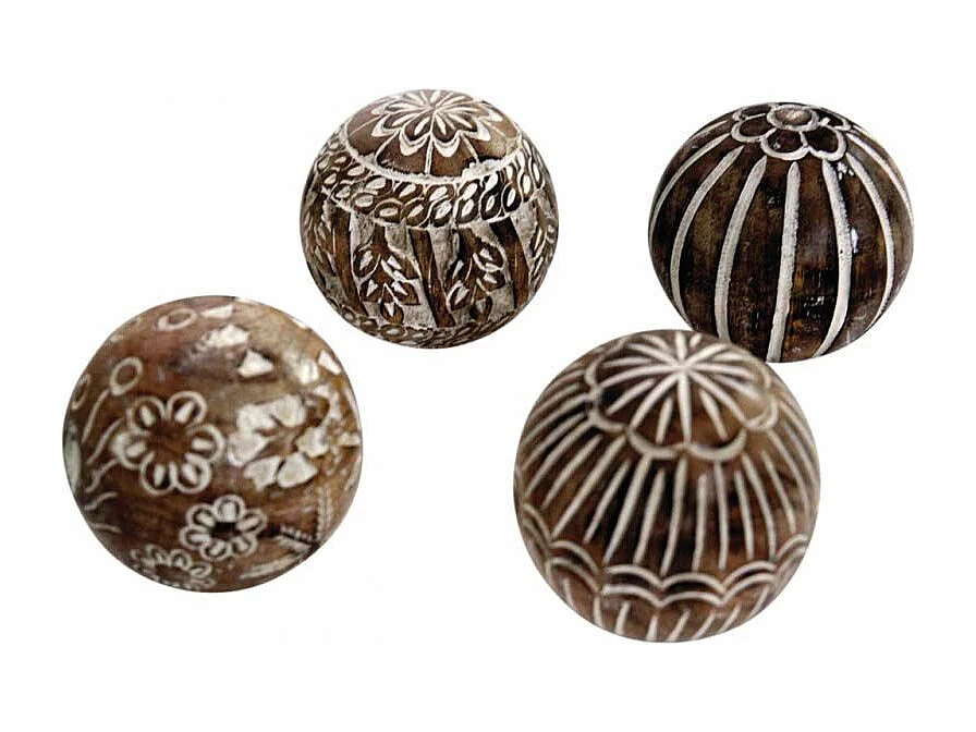 Boules en manguier motifs assortis Lot de 4 - 8 cm