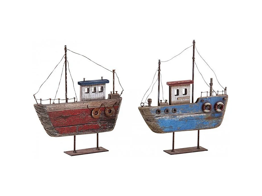 Bâteaux décoratifs en bois sur pieds Lot de 2