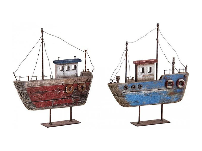 Bâteaux décoratifs en bois sur pieds Lot de 2