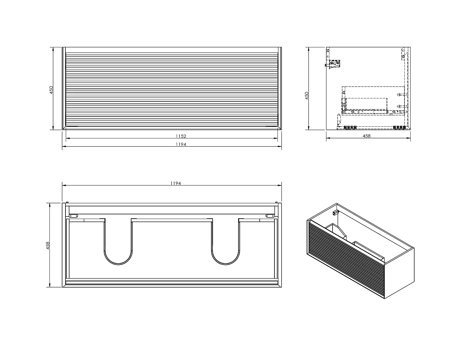 Mueble de baño flotante con lavabo empotrado - Color natural oscuro y negro - 120 cm - BANIVA