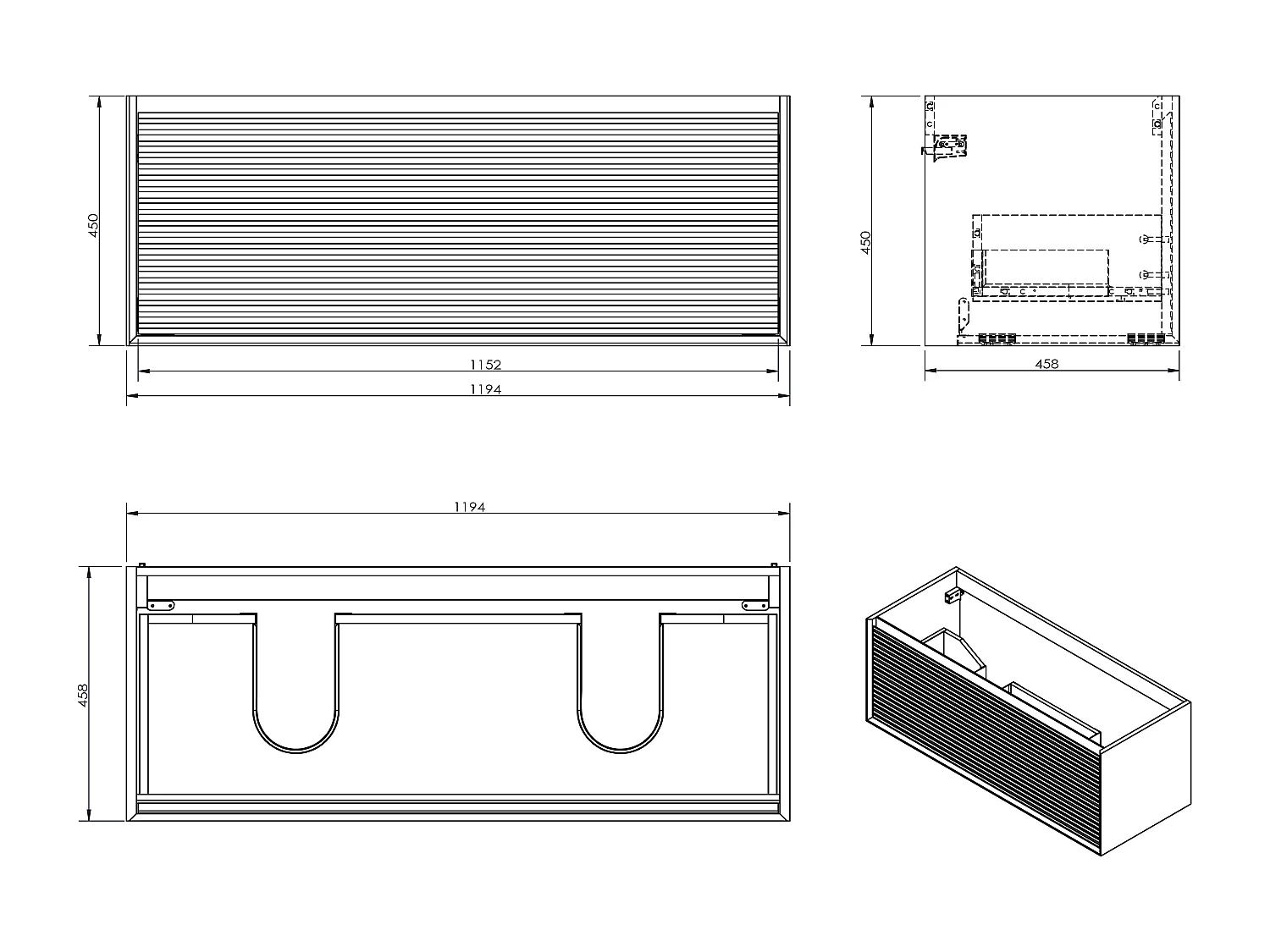 Mueble de baño flotante con lavabo encastrado - Color natural oscuro y negro - 120 cm - BANIVA