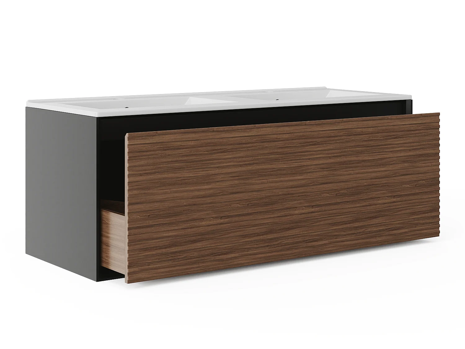 Mueble de baño flotante con lavabo encastrado - Color natural oscuro y negro - 120 cm - BANIVA