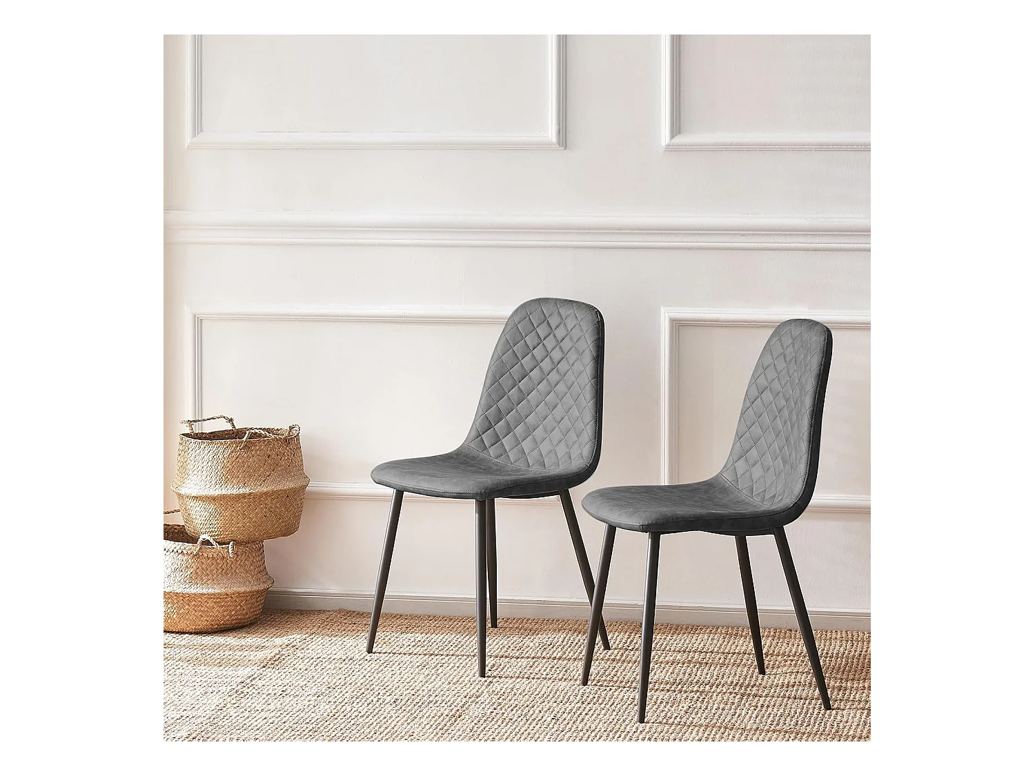 Lot de 2 Chaises Gris Scandinaves, Chaises de Salle à Manger avec Dossier, Siège en Similicuir, Pieds en Métal pour Salon,Salle de Cuisine (2, Gris PU)