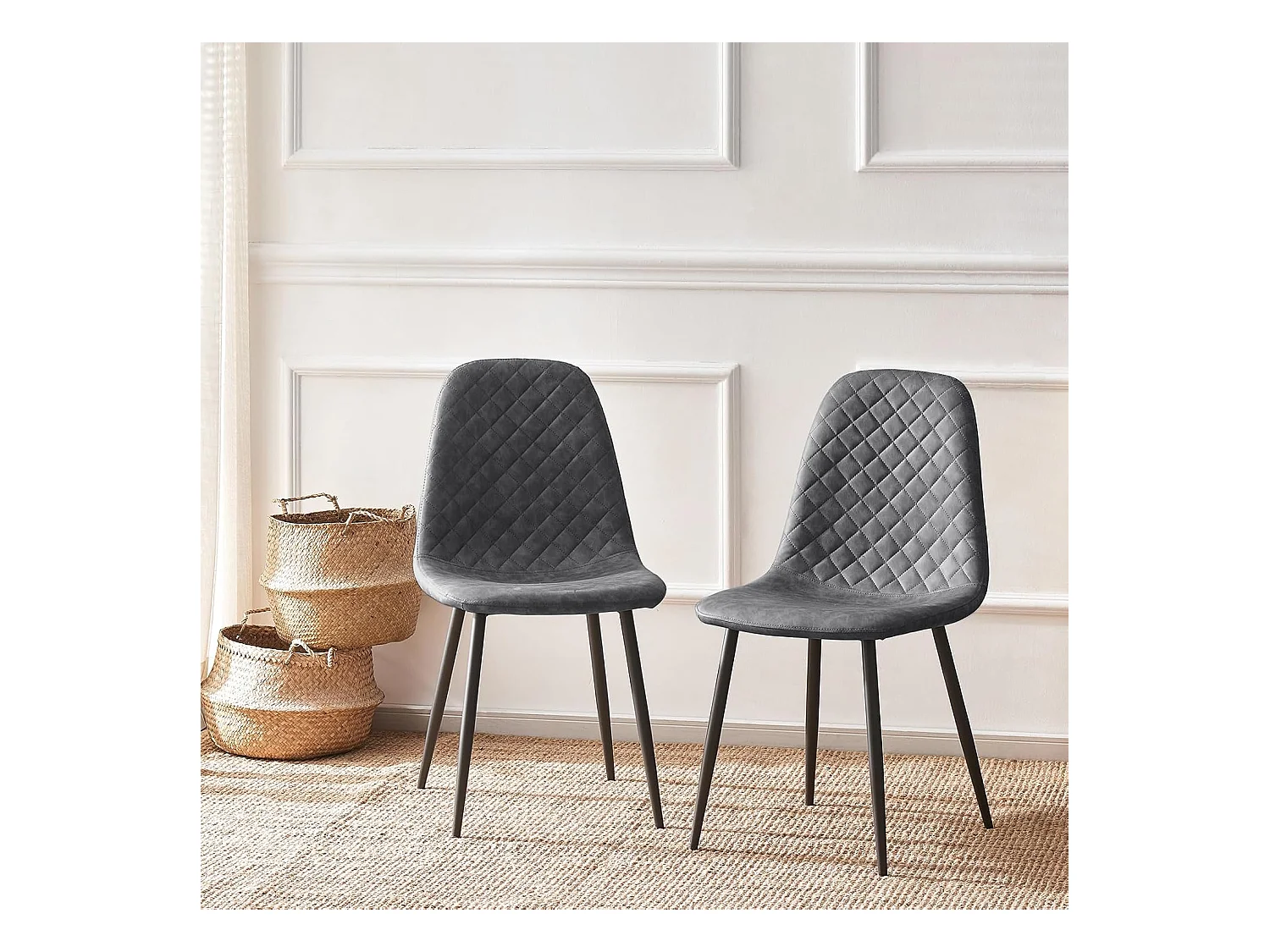 Lot de 2 Chaises Gris Scandinaves, Chaises de Salle à Manger avec Dossier, Siège en Similicuir, Pieds en Métal pour Salon,Salle de Cuisine (2, Gris PU)