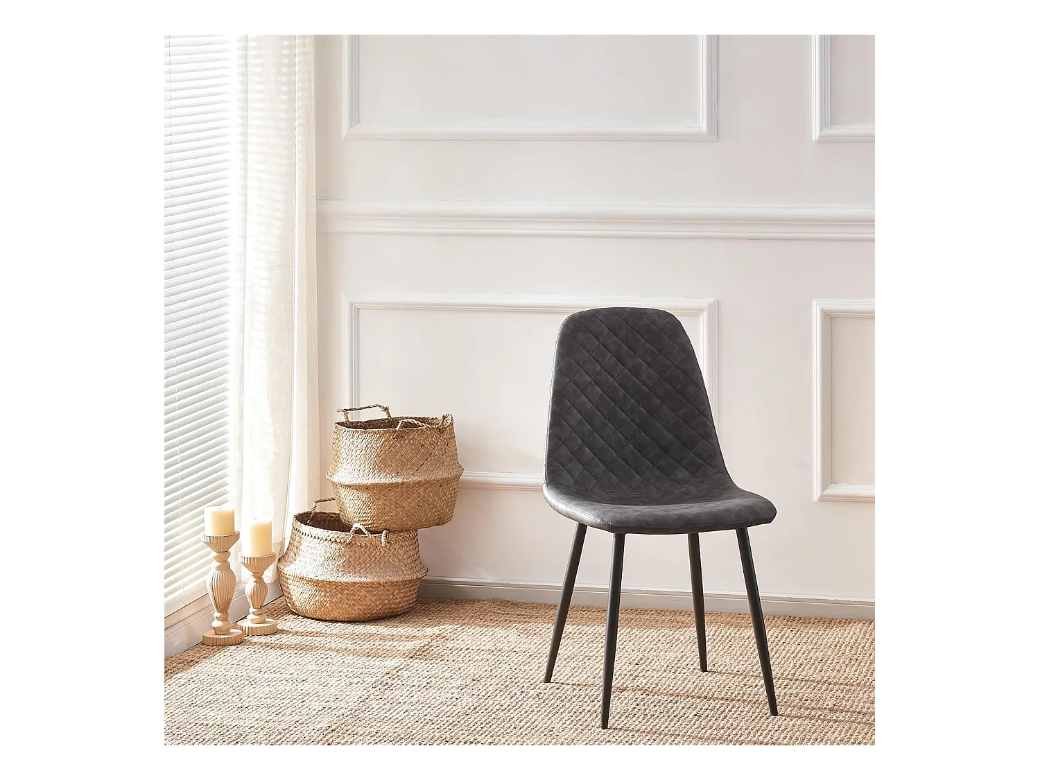 Lot de 2 Chaises Gris Scandinaves, Chaises de Salle à Manger avec Dossier, Siège en Similicuir, Pieds en Métal pour Salon,Salle de Cuisine (2, Gris PU)