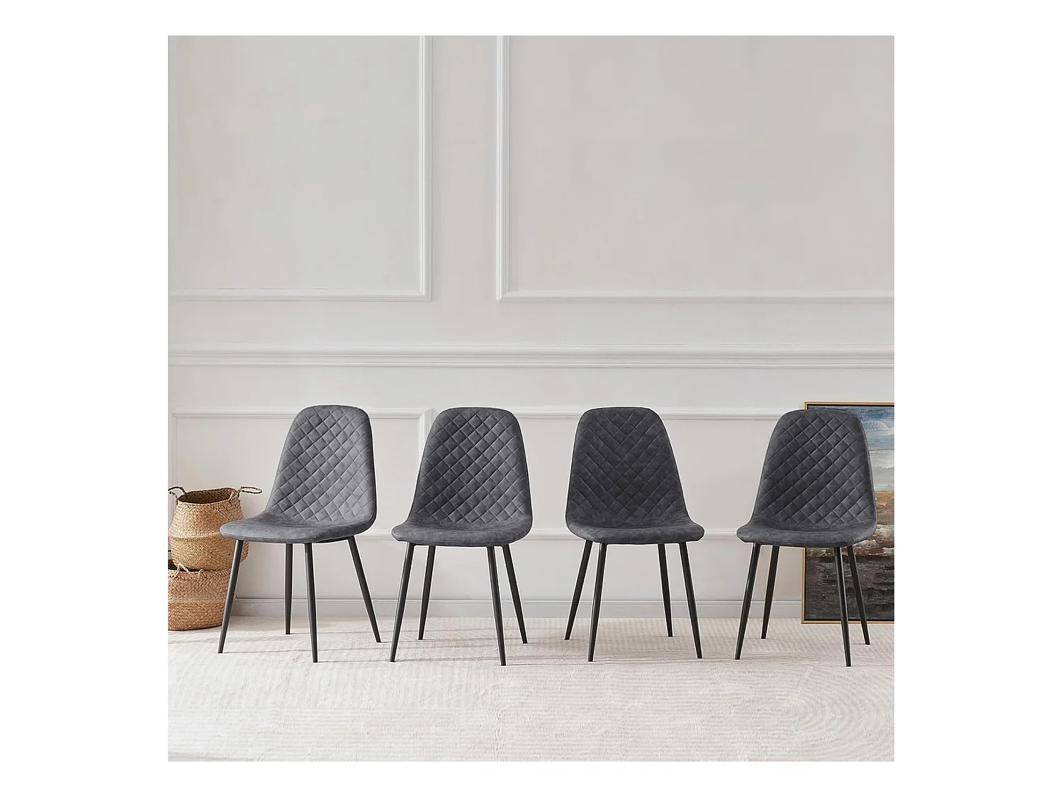 Lot de 2 Chaises Gris Scandinaves, Chaises de Salle à Manger avec Dossier, Siège en Similicuir, Pieds en Métal pour Salon,Salle de Cuisine (2, Gris PU)