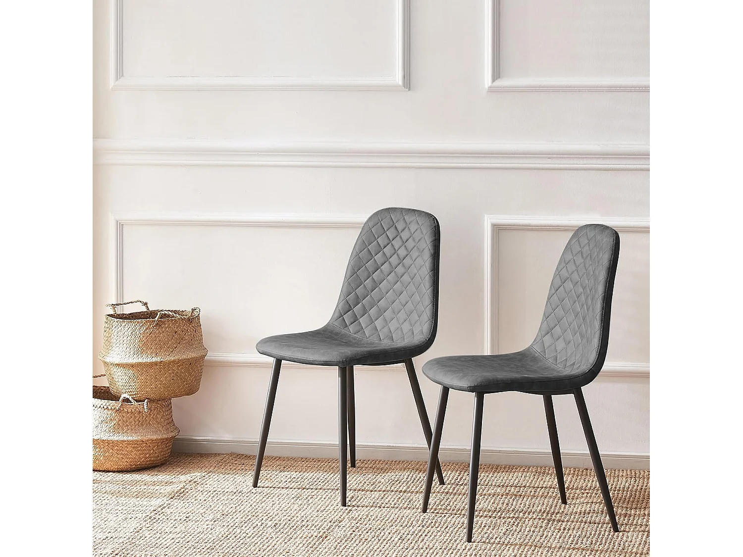 Lot de 2 Chaises Gris Scandinaves, Chaises de Salle à Manger avec Dossier, Siège en Similicuir, Pieds en Métal pour Salon,Salle de Cuisine (2, Gris PU)