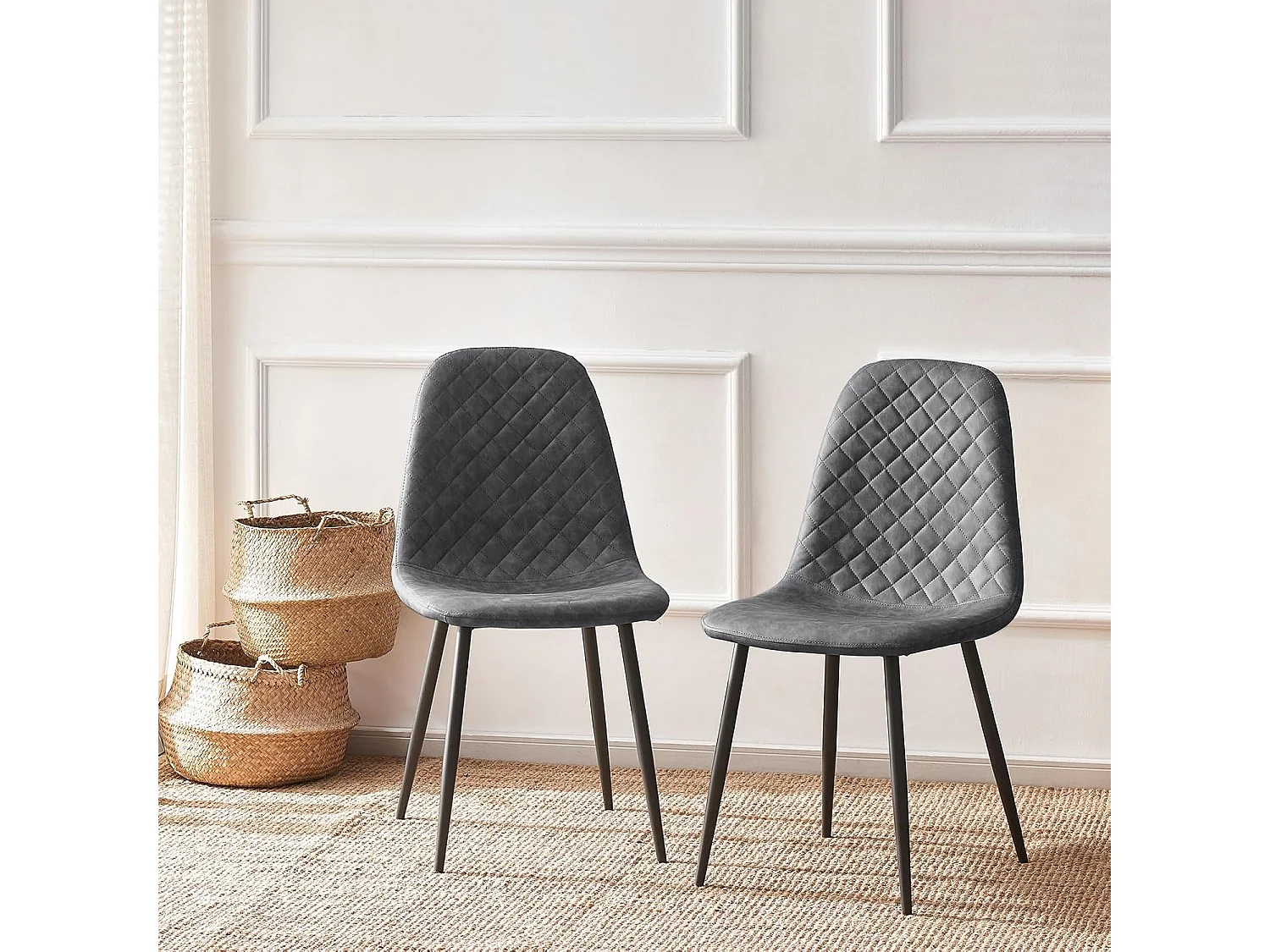 Lot de 2 Chaises Gris Scandinaves, Chaises de Salle à Manger avec Dossier, Siège en Similicuir, Pieds en Métal pour Salon,Salle de Cuisine (2, Gris PU)