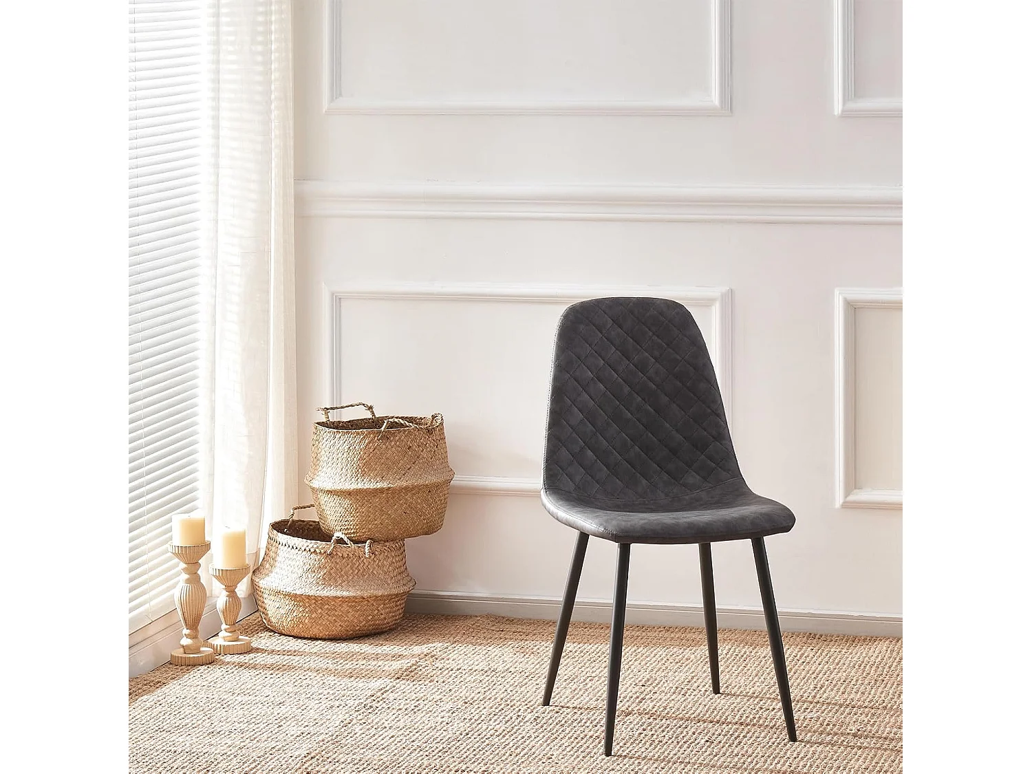 Lot de 2 Chaises Gris Scandinaves, Chaises de Salle à Manger avec Dossier, Siège en Similicuir, Pieds en Métal pour Salon,Salle de Cuisine (2, Gris PU)