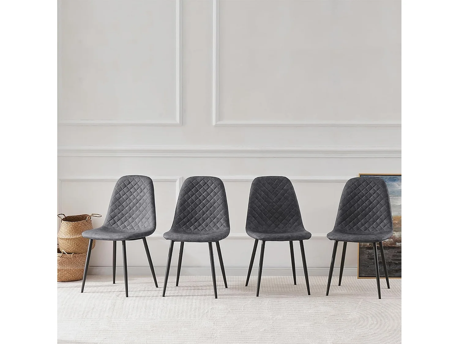 Lot de 2 Chaises Gris Scandinaves, Chaises de Salle à Manger avec Dossier, Siège en Similicuir, Pieds en Métal pour Salon,Salle de Cuisine (2, Gris PU)