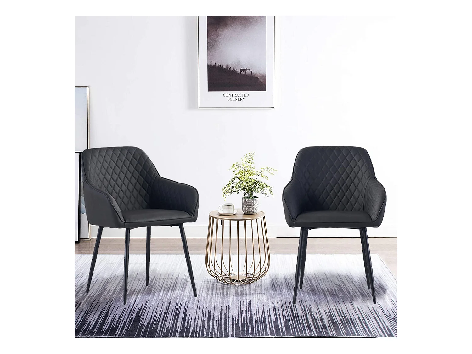 Lot de 2 Chaises Scandinaves en Similicuir avec Dossier et Accoudoirs, Siège Rembourés, pour Salle à Manger, Bureau, Cuisine, Salon (2, Gris PU)