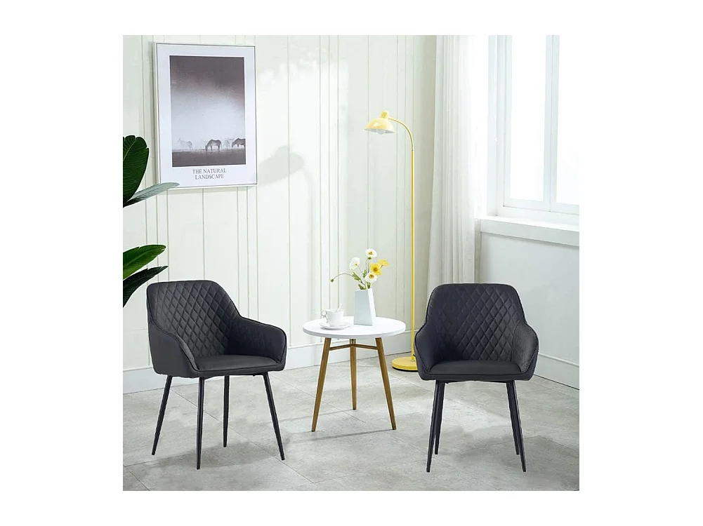 Lot de 2 Chaises Scandinaves en Similicuir avec Dossier et Accoudoirs, Siège Rembourés, pour Salle à Manger, Bureau, Cuisine, Salon (2, Gris PU)