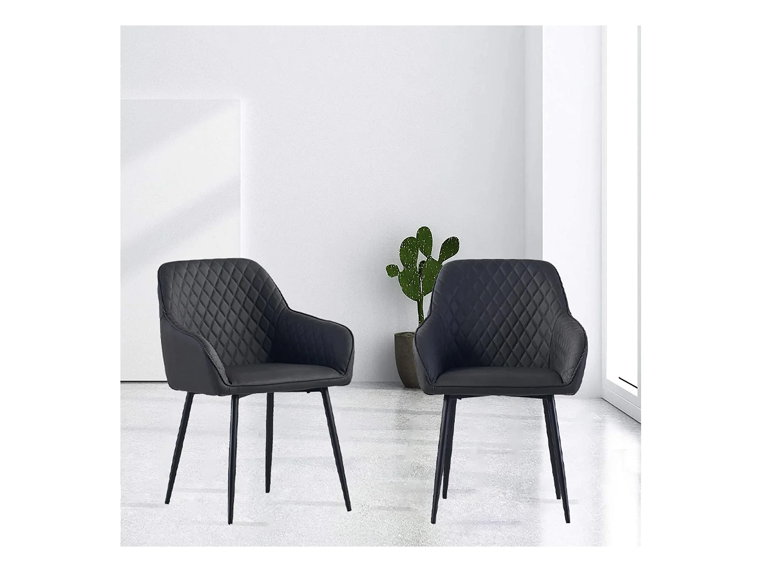 Lot de 2 Chaises Scandinaves en Similicuir avec Dossier et Accoudoirs, Siège Rembourés, pour Salle à Manger, Bureau, Cuisine, Salon (2, Gris PU)