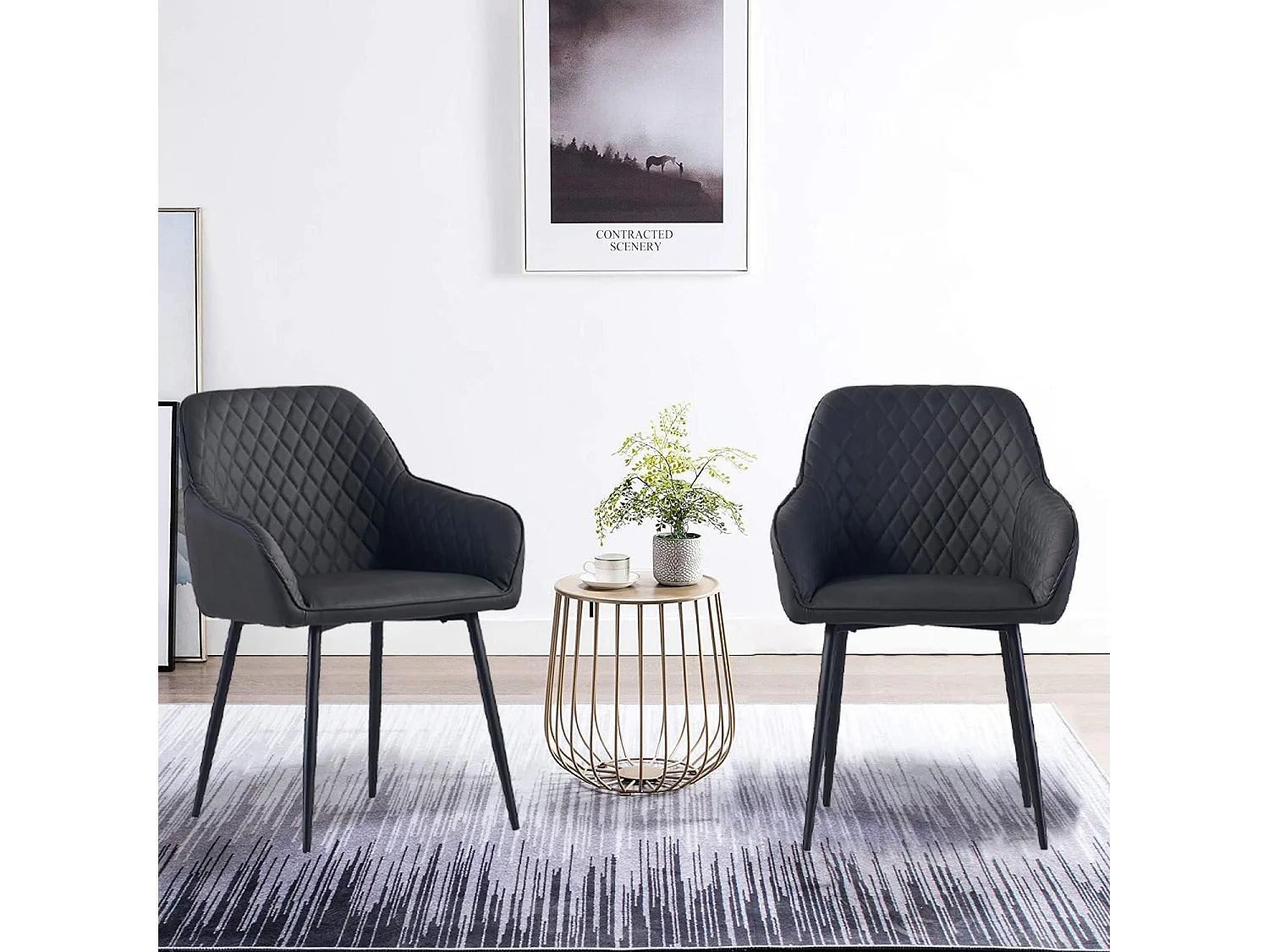 Lot de 2 Chaises Scandinaves en Similicuir avec Dossier et Accoudoirs, Siège Rembourés, pour Salle à Manger, Bureau, Cuisine, Salon (2, Gris PU)