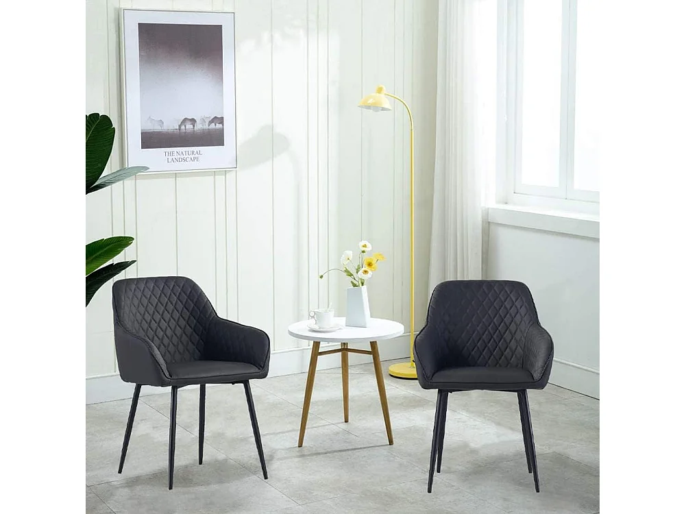 Lot de 2 Chaises Scandinaves en Similicuir avec Dossier et Accoudoirs, Siège Rembourés, pour Salle à Manger, Bureau, Cuisine, Salon (2, Gris PU)