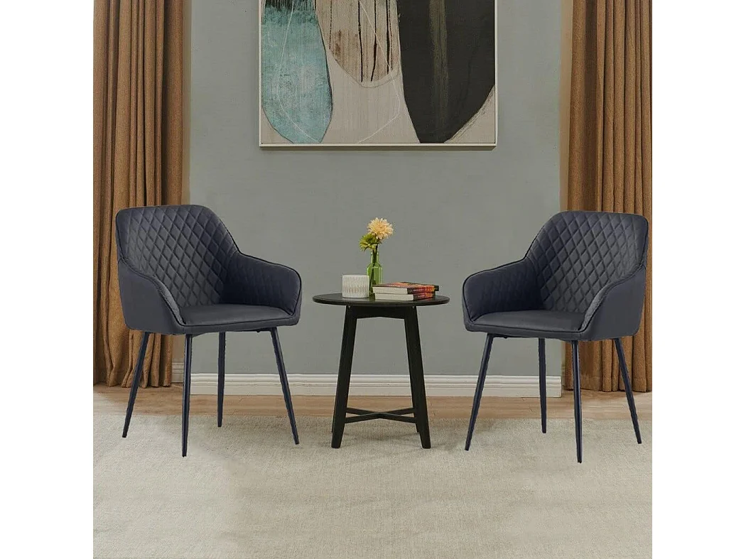 Lot de 2 Chaises Scandinaves en Similicuir avec Dossier et Accoudoirs, Siège Rembourés, pour Salle à Manger, Bureau, Cuisine, Salon (2, Gris PU)