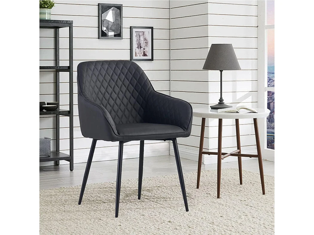 Lot de 2 Chaises Scandinaves en Similicuir avec Dossier et Accoudoirs, Siège Rembourés, pour Salle à Manger, Bureau, Cuisine, Salon (2, Gris PU)