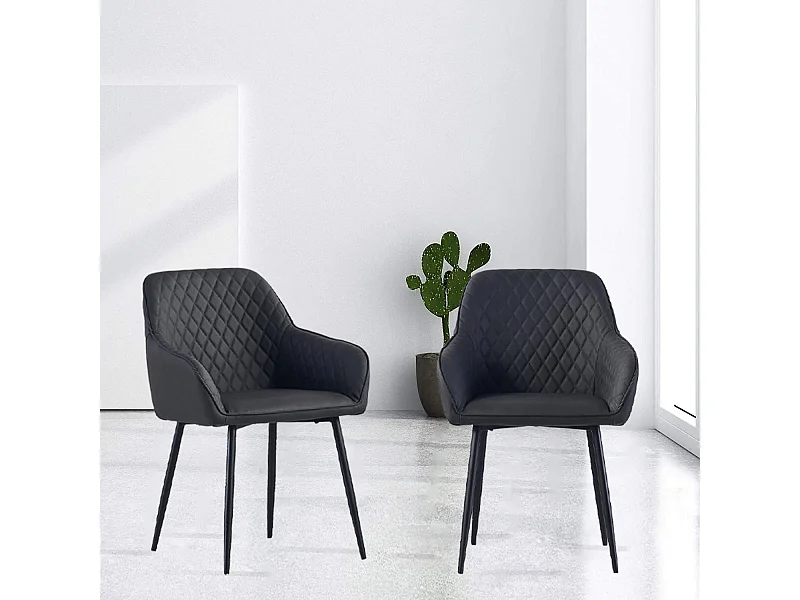 Lot de 2 Chaises Scandinaves en Similicuir avec Dossier et Accoudoirs, Siège Rembourés, pour Salle à Manger, Bureau, Cuisine, Salon (2, Gris PU)