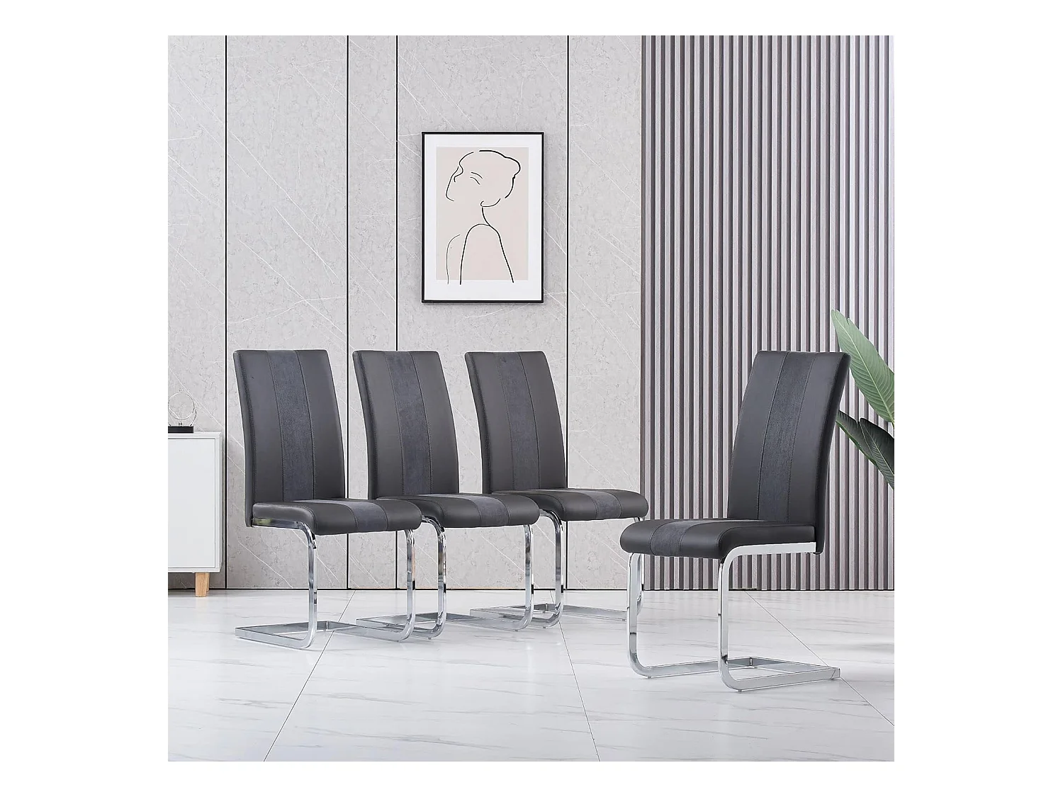 Lot de 4 Chaises de Salle à Manger, Chaises de Bureau Scandinaves en Similicuir et Velours Hauteur de Siège Rembourré pour Bureau, Salle à Manger, Salle de Réunion