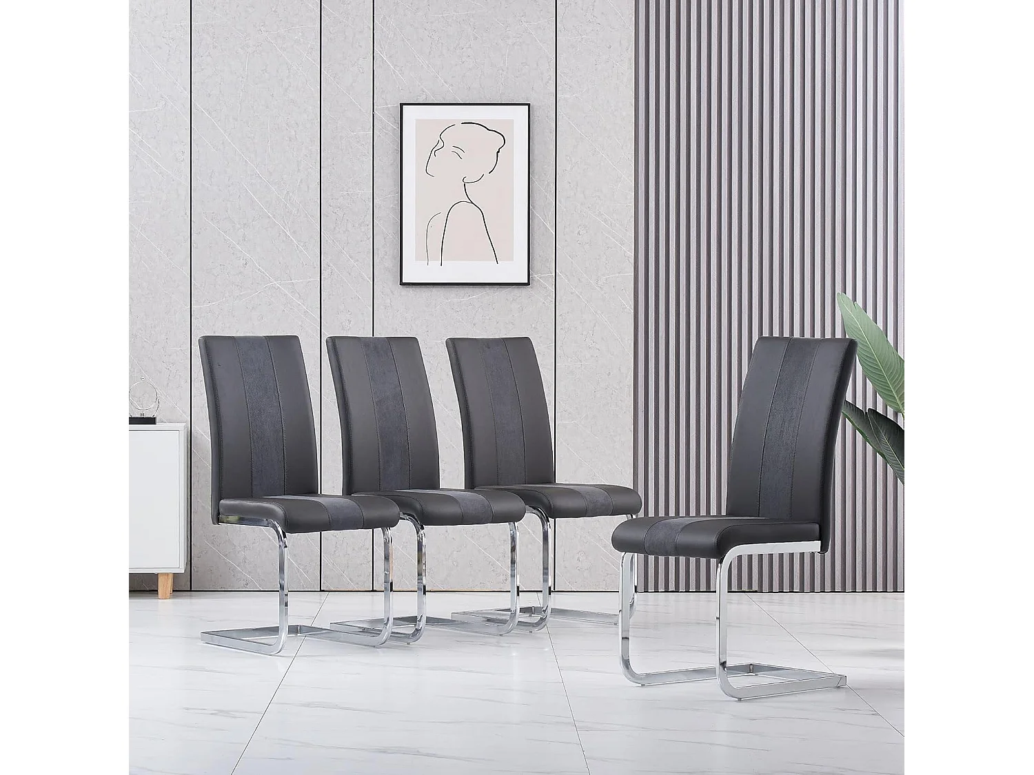 Lot de 4 Chaises de Salle à Manger, Chaises de Bureau Scandinaves en Similicuir et Velours Hauteur de Siège Rembourré pour Bureau, Salle à Manger, Salle de Réunion