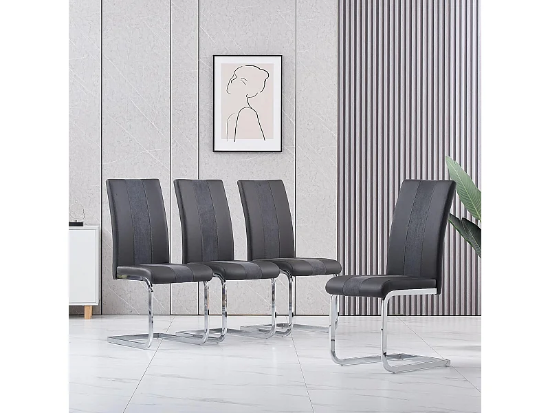 Lot de 4 Chaises de Salle à Manger, Chaises de Bureau Scandinaves en Similicuir et Velours Hauteur de Siège Rembourré pour Bureau, Salle à Manger, Salle de Réunion