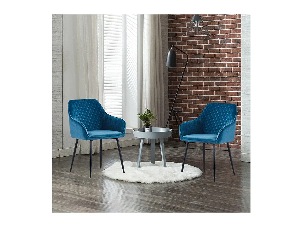 Lot de 2 Chaises Scandinaves en Velours avec Dossier et Accoudoirs, Siège Rembourés, pour Salle à manger, Bureau, Cuisine, Salon (2, Bleu-Vert)