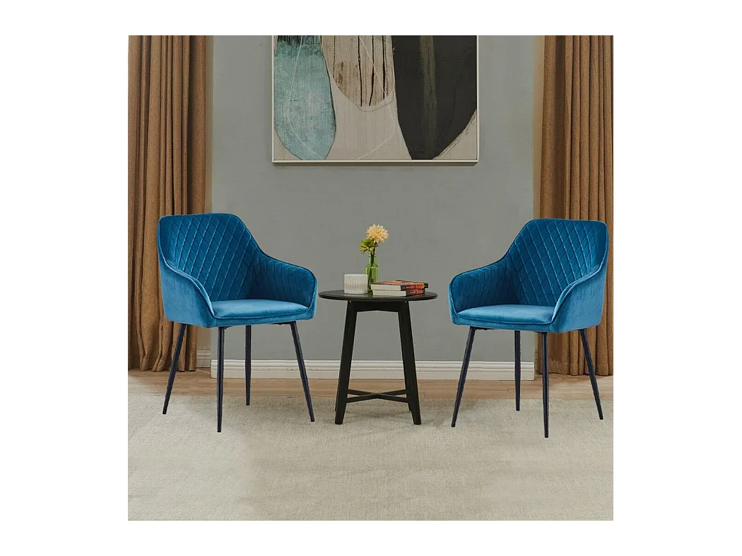 Lot de 2 Chaises Scandinaves en Velours avec Dossier et Accoudoirs, Siège Rembourés, pour Salle à manger, Bureau, Cuisine, Salon (2, Bleu-Vert)