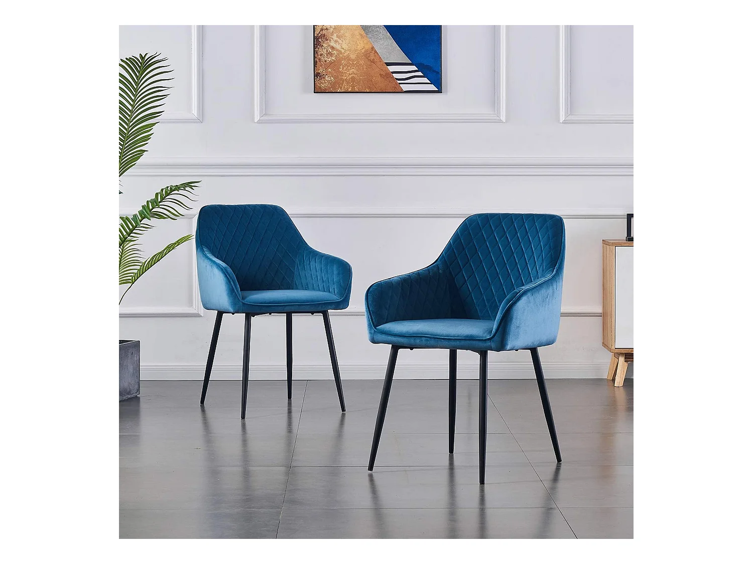 Lot de 2 Chaises Scandinaves en Velours avec Dossier et Accoudoirs, Siège Rembourés, pour Salle à manger, Bureau, Cuisine, Salon (2, Bleu-Vert)
