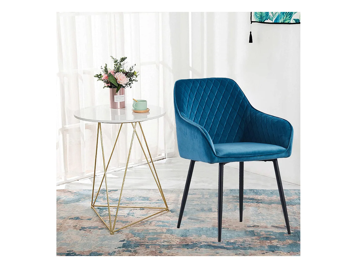 Lot de 2 Chaises Scandinaves en Velours avec Dossier et Accoudoirs, Siège Rembourés, pour Salle à manger, Bureau, Cuisine, Salon (2, Bleu-Vert)