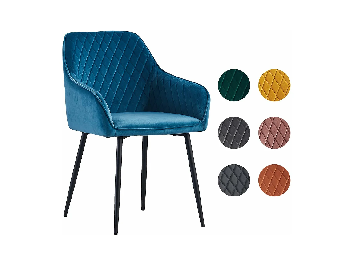 Lot de 2 Chaises Scandinaves en Velours avec Dossier et Accoudoirs, Siège Rembourés, pour Salle à manger, Bureau, Cuisine, Salon (2, Bleu-Vert)