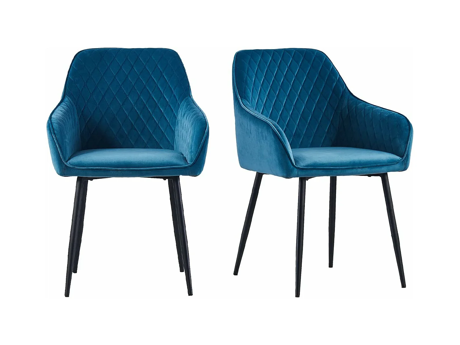 Lot de 2 Chaises Scandinaves en Velours avec Dossier et Accoudoirs, Siège Rembourés, pour Salle à manger, Bureau, Cuisine, Salon (2, Bleu-Vert)