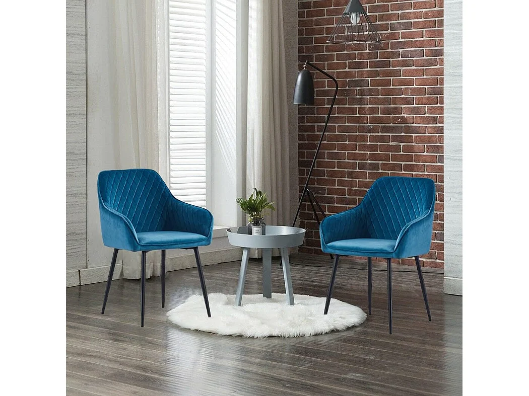 Lot de 2 Chaises Scandinaves en Velours avec Dossier et Accoudoirs, Siège Rembourés, pour Salle à manger, Bureau, Cuisine, Salon (2, Bleu-Vert)